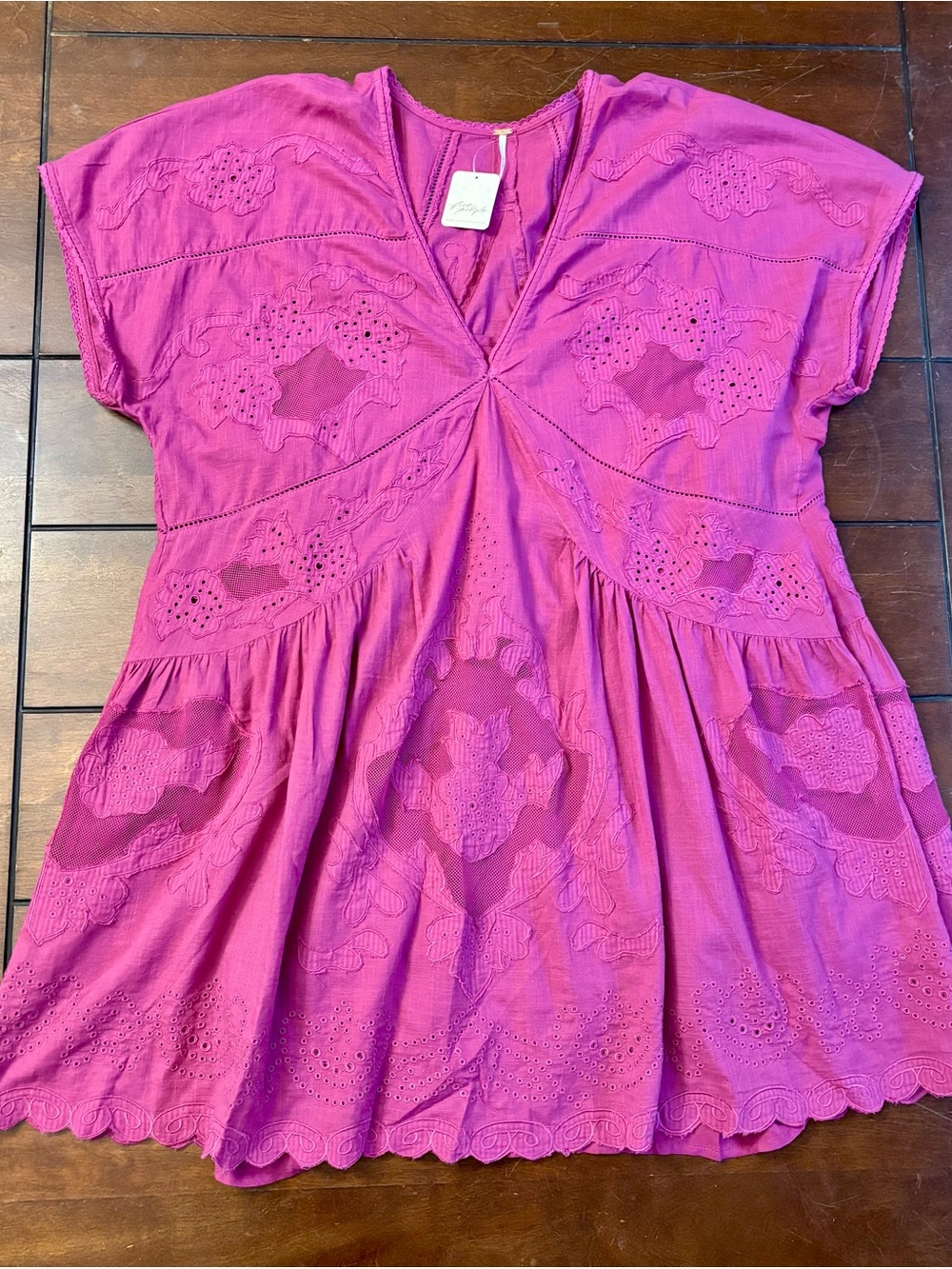 Free People Magenta Embroidered V-Neck Mini Dress - Picture 14 of 16